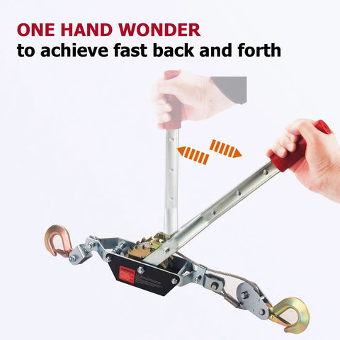 Heavy Duty Workhorse Come Along Winch 2 Ton Capacity With 12 Foot Steel Cable Dual Gear System And 2 Hooks For Vehicle Recovery Fence Stretching Tree Pulling Log Lifting Trailer Loading And More, hand-operated steel winch with dual hooks
