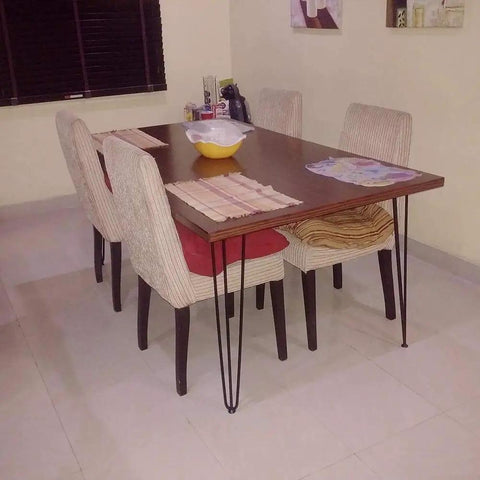 Dining table with 34 Inch Hairpin Table Legs Set For DIYers 1/2 Inch Dia 3 Rods Heavy Duty Metal Furniture Feet for Coffee Table TV Stand Mid Century Black with Floor Protectors 4 Pack