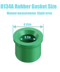 Green rubber gasket from 100 Pack Rubber Gasket Replacement Kit For Automotive HVAC O Ring Seals Fits One Quarter Inch Quick Coupler Hoses And Manifold Repair R134A And R410A Refrigerant Systems, showing dimensions.