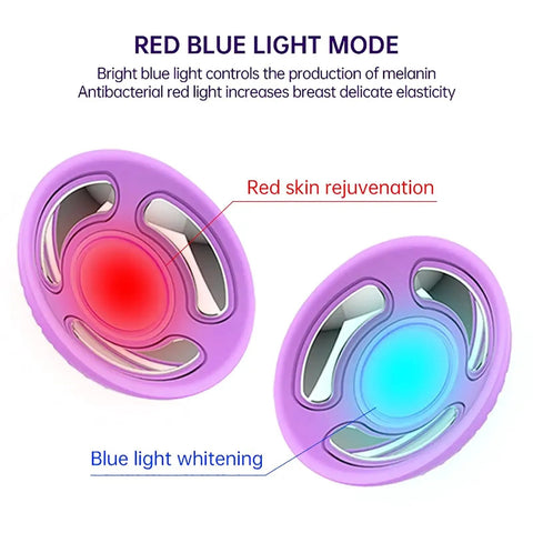 Electric Chest Massager Brings Home Deep Vibration And Fifteen Adjustable Speeds With Gentle Heat And Fifteen Minute Auto Timer. Red and blue light modes shown.
