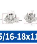 Beefy Four Claw Stainless Steel T Nuts Knock In Captive Nut Inserts For Wood And Speaker Enclosures, 304 Stainless, 11mm Length