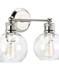Coastal Vibe 2 Light Bath Vanity Light With Clear Glass Globes In Polished Nickel Finish Urban Industrial Style for bathroom