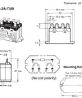 Technical diagram of Beefy 100-120VAC Power Relay With 30A At 277VAC 6 Pin DPST Normally Open Contacts Class B Insulation