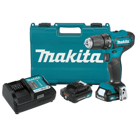12V Max Cordless Drill Driver Kit with 3/8 In Chuck Two 2Ah Batteries Renewed Variable Speed 0 to 450 and 0 to 1700 RPM