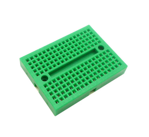 Green mini breadboard from Six Piece 170 Tie Points Mini Breadboard Kit With 65 Jumper Wires For Arduino And Raspberry Pi Diy Projects Solderless