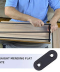Man assembling furniture using Stainless Steel Flat Plate Straight Shelf Brackets Set With 48 Screws 24 Pack Multipurpose Repair Connectors For Shelves And Tables Heavy Duty Reusable Corner Brackets.
