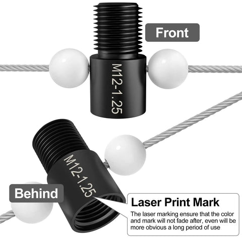 Pro Grade Nut And Bolt Thread Checker Set Inch And Metric, shows M12-1.25 gauge, detachable wire loops, laser print mark