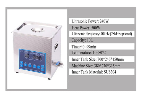 Degassing Ultrasonic Cleaner 10L For DPF PCB And Jewelry Cleaning, The Go To Lab Grade Sweep Frequency Ultrasonic Bath with display
