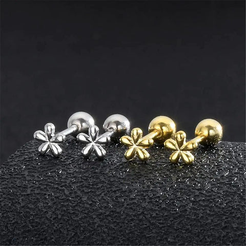 18G Tiny Flower Cartilage Earrings For Women And Girls In 925 Sterling Silver Daisy Studs With 3mm Ball Screw Back Sleeper Tragus Post Hypoallergenic Piercing Body Jewelry silver and gold flower studs