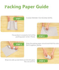 Guide showing steps to use Moving Packing Paper Sheets 31 By 21.5 Inches, 50 Pack Newsprint Paper For Wrapping Fragile Dishes.