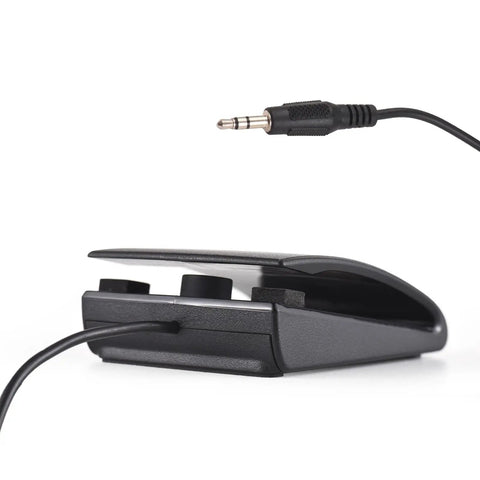 Side view of Universal Sustain Pedal Foot Controller With 3.5mm Jack For Electronic Keyboards MIDI Synths Organs And Drums, cable visible