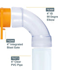 Four Inch ID 90 Degree Dust Collection Elbow Fitting For Four Inch OD Pipes Easy Clip On Quick Connect Clear View Built In Coupler