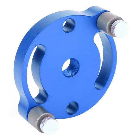 Heavy Duty Aluminum Wood Panel Hole Puncher With Ridiculously Precise Center Punching Gauge, blue round layout tool for precision drilling.