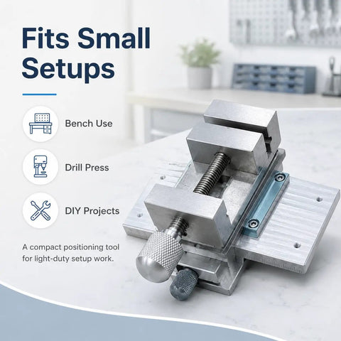 Heavy Duty Precision X Y Cross Slide Table With Vise For Drill Press And Milling, Manual Linear Sliding Stage featuring solid aluminum alloy for compact setups.