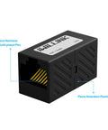 Female to Female RJ45 Ethernet Coupler Extender for Cat7 Cat6 Cat5e Cat5 Cables in black with rust-resistant gold-plated pins