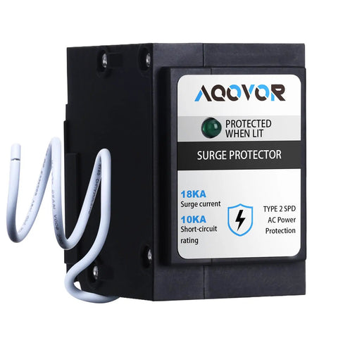 Slick Whole Panel Circuit Breaker Surge Protector Serving 18 Kiloamp Load Across Dual Branch Spaces For Residential Electrical Panels Featuring Pigtail Hookup.