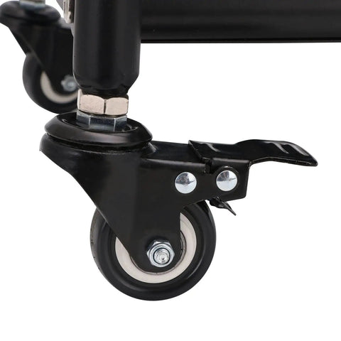 Close-up of wheel with lock on Heavy Duty Universal Dirt Bike Stand With 1100 Lb Capacity, Detachable Lift For Maintenance And Tire Changes