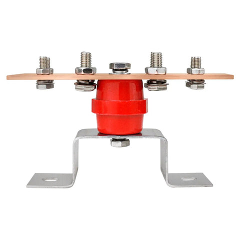 Premium Copper Ground Bus Bar Kit 6x1.96x0.11 Inches With 8 Terminal Positions And SM40 Insulators, C12200 copper bus bar mounted on red insulator