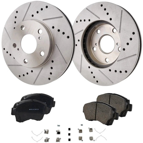 Pair of drilled/slotted front brake rotors with pads and hardware for Toyota Sienna/Camry/Avalon and Lexus ES300, Amazon
