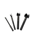 Pro Grade Forstner Drill Bit Set Knocking Out Clean Holes Like Butter With Zero Tear Out Precision Ground Edges and Slick Self Centering Tips, 4 piece set in various sizes.