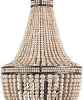 14x14x25.6in Farmhouse Wood Beaded Chandelier With Boho Chic Beads Rustic Pendant Light Oak White Wooden Bead Fixture