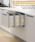 Undermount Drawer Slides Full Extension With Soft Close Bottom Mount Pull Out Shelf Slider For Kitchen Cabinets Fits Face Frame Or Frameless Drawers Smooth Quiet Glide Heavy Duty Drawer Runner Track Built To Last, 3-fold kitchen drawer open