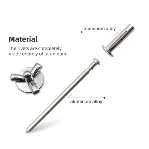 100 Pieces Aluminum Tri-Fold Blind Rivets Set, 1/8 By 4/5 Inch (3.2 By 20mm), Anti Rust, Heavy Duty Aluminum Alloy Rivets shown close-up