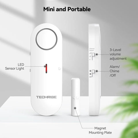 2-In-1 Alarm And Chime Door Sensor With Easy Install, Three-Stage Volume Control, Quick Alarm For Doors And Gates, Ideal For Pool Safety, Kids, Pets And Home Security, 3-Pack mini white plastic sensor with magnet mount