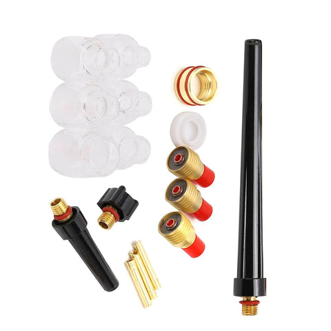 Premium Welding Torch Accessory Kit For EEE WP9 WP20 TIG Systems includes 2mm glass cups, nozzles, brass parts for welding tasks.