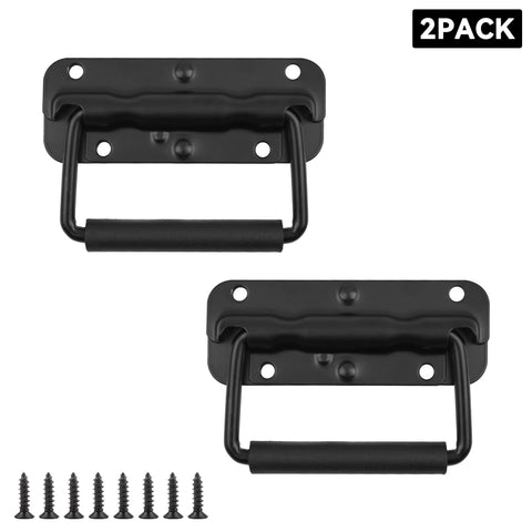 Heavy Duty Spring Loaded Surface Mount Folding Handles With Stainless Steel Construction And Comfortable Rubber Grips Set Of 2 For Tool Chests Tool Boxes Cabinets Trunks Crates Storage Boxes And Cases Black