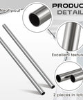 Side view of two 1" OD 304 stainless steel tubes, 24" long, 16-gauge wall, hollow round metal tubing