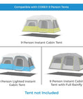 Heavy Duty Tent Footprint Groundsheet for 9 Person Instant Cabin Tents shown under various tent styles