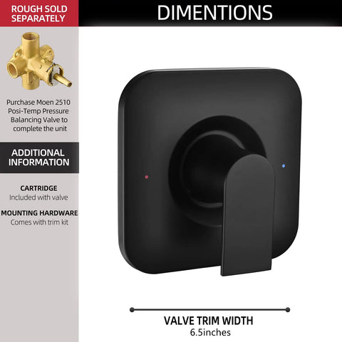 Genta LX Posi-Temp Valve Trim Kit Replacement Matte Black Finish shown with easy adjust lever handle and temperature indicator