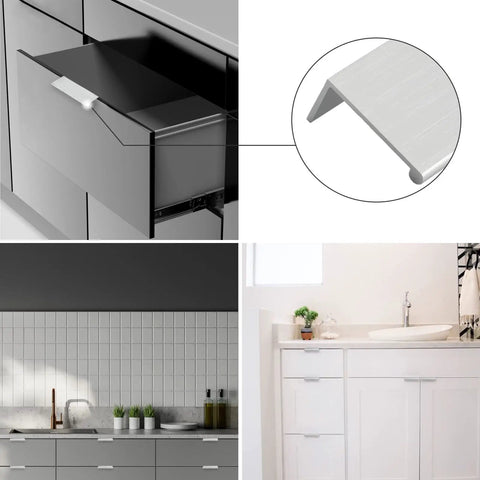 Grab These 10 Pack 3 Inch Finger Pulls For A Major Home Upgrade Featuring Smooth Brushed Nickel Finish And Rust Resistant Aluminum Build That Keeps Your Cabinets Slick; showing a cabinet drawer with brushed nickel finger pull.