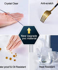 Clear 14x24 Inch Desk Blotter Mat Transparent PVC Table Protector Pad For Small Offices showing waterproof, anti-scratch, oil and heat resistance.