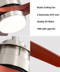 Close-up of 52 Inch Wood Ceiling Fan With Lights Remote Control Dimmable LED Light 3 Blades Reversible Quiet DC Motor details.
