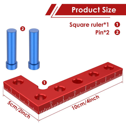 Pocket Sized EDC Precision Right Angle Square For Woodworking With Inch Scale CNC Aluminum Center Finder Tool Scriber And Edge Locator For Carpenters Red Finish, includes blue pins, dimensions 5x10cm.