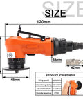 Bainuo Mini Portable Pneumatic Chamfering Machine For Metal Trimming And Deburring 45 Degree Arc Corner Tool dimensioned image showing its size and features.