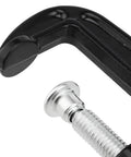 Fifteen Piece 2 Inch G Clamp Set Black Metal C Clamps With 50mm Jaw Opening For Woodworking Metalworking And Assembly Projects Great For Welding And Fastening Heavy Duty Cast Iron Frame Delivers Strong Grip And Smooth Clamping. close-up of black cast iron G clamp with threaded screw