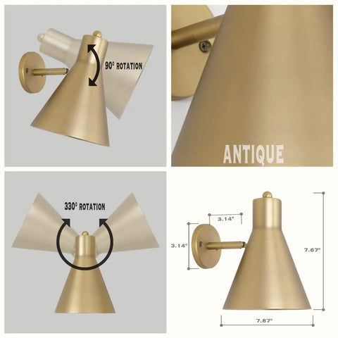 Cool Battery Operated Wall Sconces Set Of Two With Flared Funnel Metal Shade 13 RGB LED Dimmable Remote Control Wall Lamps showing rotation angles and dimensions