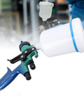 Professional Pneumatic HVP Spray Gun With 1.3 Mm Nozzle And 600 Ml Cup shown in blue-green color with white cup for painting jobs.