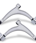 Beefed Up Front Left And Front Right Lower Control Arm Set With Ball Joints For 2004 2012 Chevrolet Malibu 2005 2010 Pontiac G6 And 2007 2009 Saturn Aura Replacement, shown from top view with two metallic arms and ball joints visible.