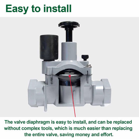 Front view of Aulpq valve diaphragm assembly 100232 for Irritrol/Richdel irrigation valves; gray body, black knob