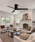 Flush Mount Ceiling Fan With Lights No Fuss Remote Control For Low Ceilings 46 Inch Modern Black Ceiling Fan with LED in living room