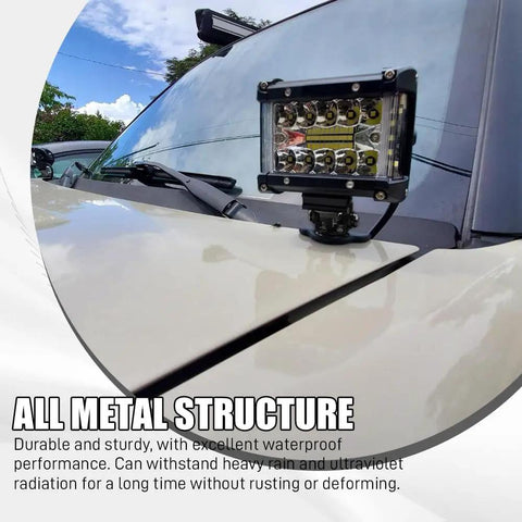 Off Road Hood Light Mount Bracket 2 Pack With Adjustable Pillar Light Bar Clip installed on SUV hood