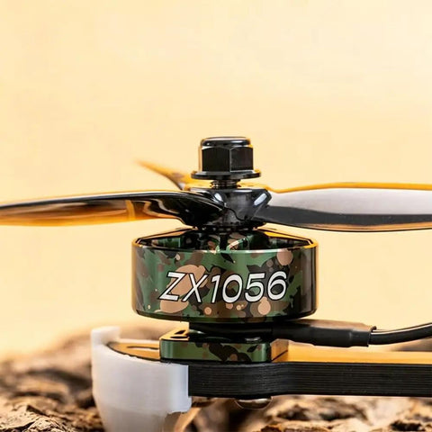 ZX1056 motor on RC drone with propellers, camouflage design, side view, 4mm shaft