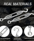3 Pack M10 Hook And Eye Turnbuckles Made From Top Shelf 304 Stainless Steel, showcasing clear threads and durable structure.