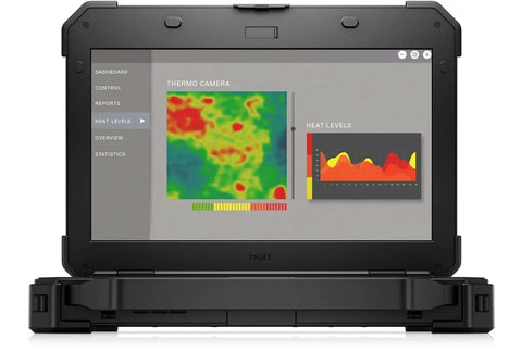 Latitude Rugged Extreme 7424 Laptop With A Bright 14 Inch Fhd Touchscreen showing thermographic display of heat levels.