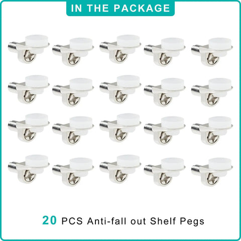 Heavy Duty Nickel Metal Shelf Peg Pins And Clips With Stick Tight Silicone Tips For 5MM Display Rack Holes Zero Slack Grip Locks Inventory Tight Perfect For Retail Stores Or Home Organization Packs Of Twenty Pieces in a pack of twenty with silicone tips.
