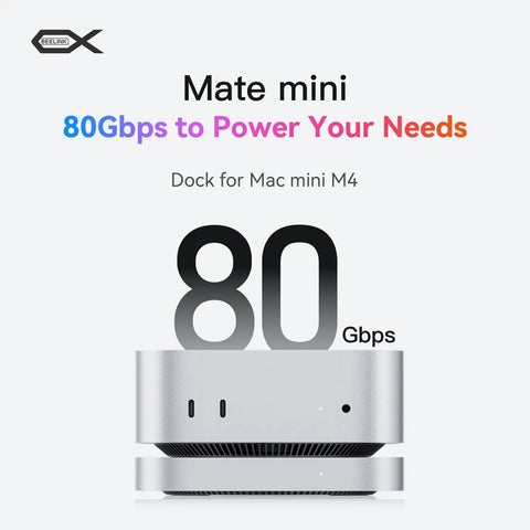 Premium Mac Mini M4 Dock With 80Gbps Usb C Hub And Solid Aluminum Base Featuring 2Tb Nvme Ssd Upgrading To 8Tb Plus 2.5G Lan And Sd 4.0 Slots For Creative Grind And Plug And Play Flow That Slaps, showcasing 80Gbps capacity.